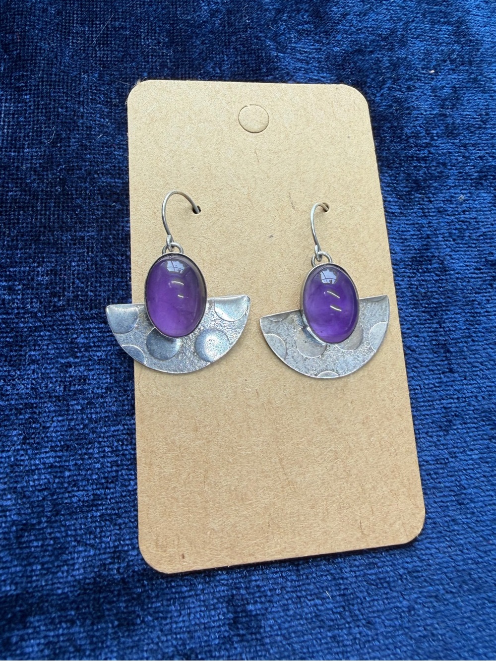 Vintage Sterling Silver Amethyst Half Moon Earrings